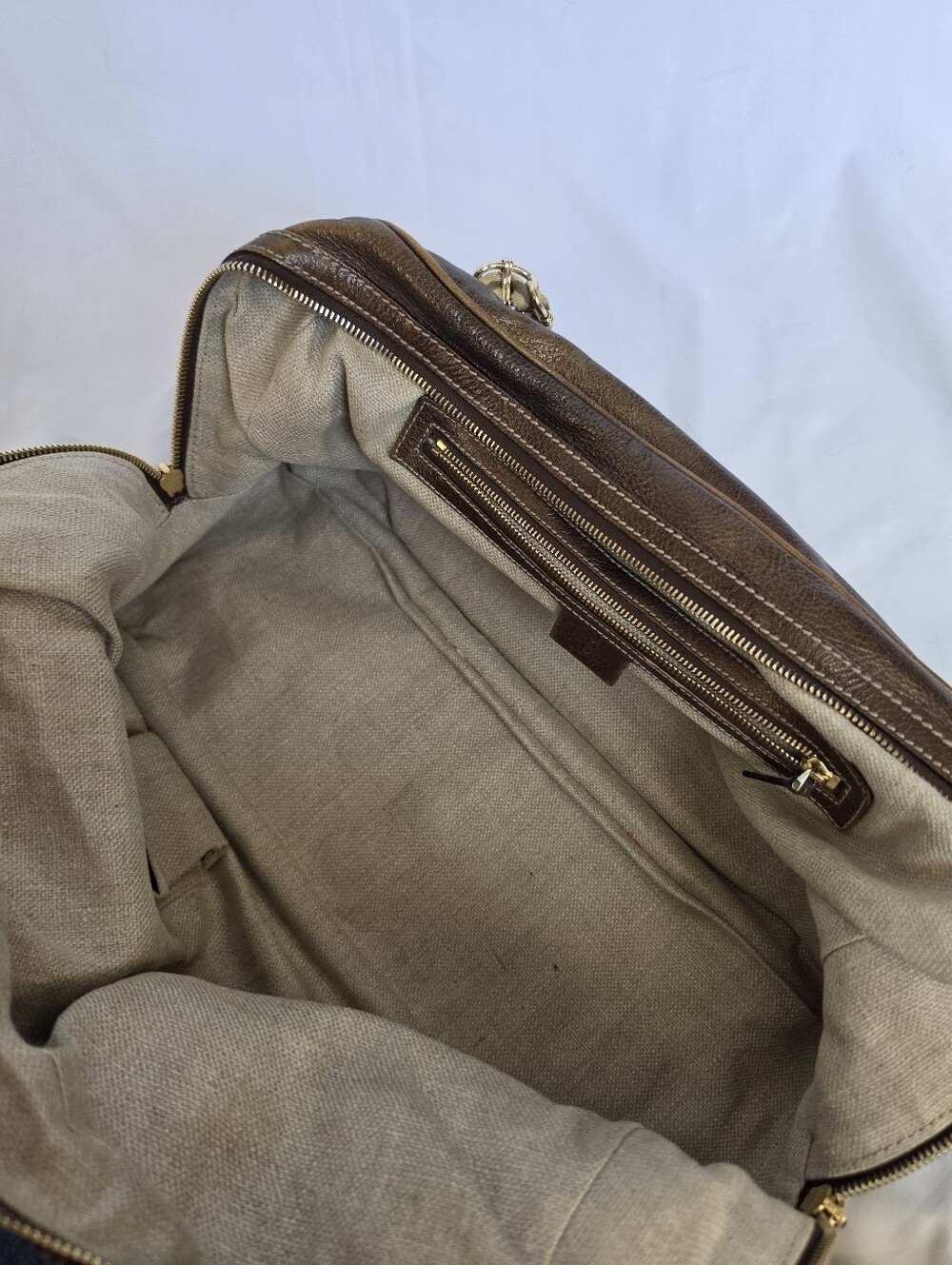 RARE GUCCI Brown Leather Large Capri Bowler Bag - Picture 6 of 11